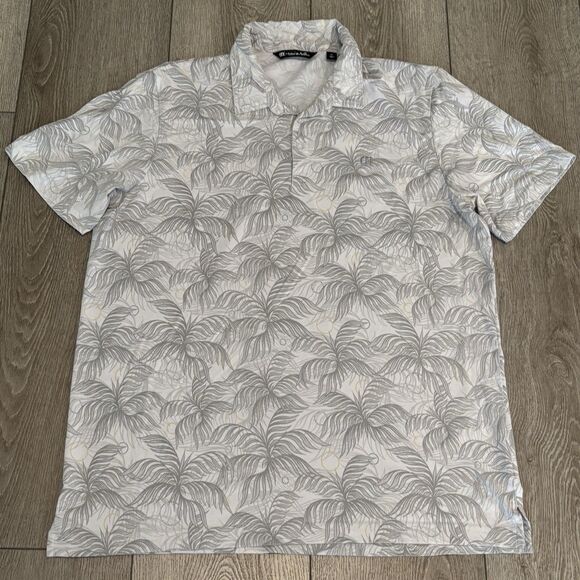 Travis Mathew Golf Polo Shirt Mens XL Grey Floral Palm Tree Athletic Tropical - Picture 3 of 7